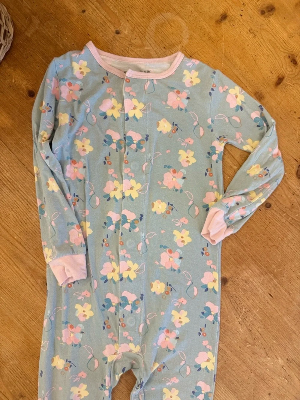 Girls Floral Footed One-Piece Pajamas - Light Blue